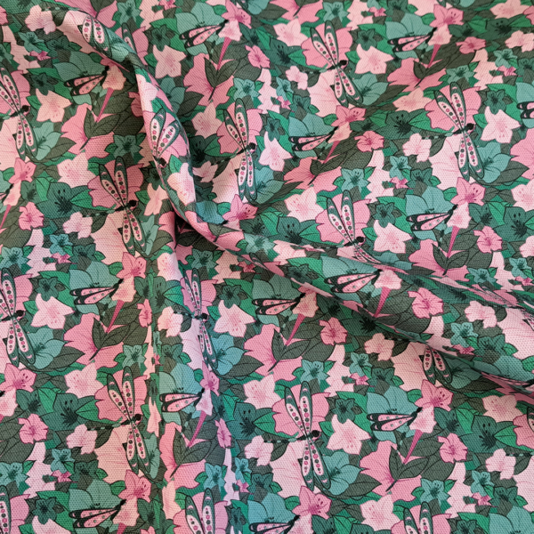 Toile de coton Belles de Jour – Rose et Vert foncé