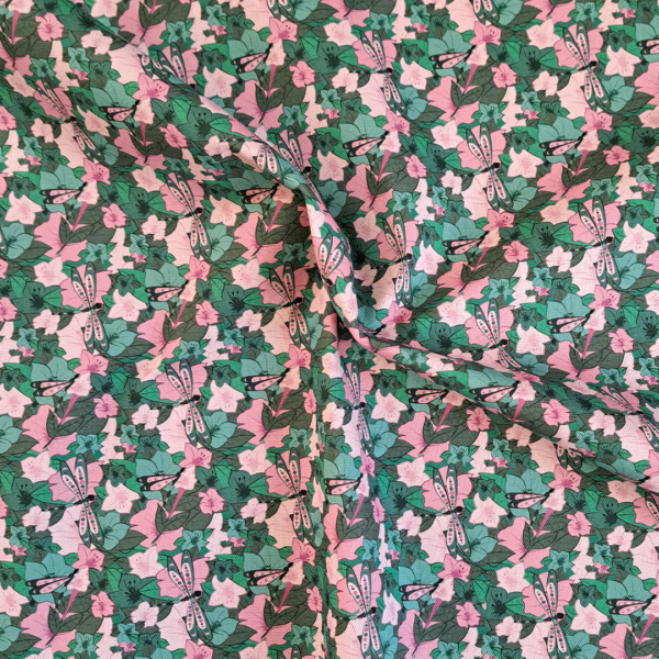 Toile de coton Belles de Jour – Rose et Vert foncé