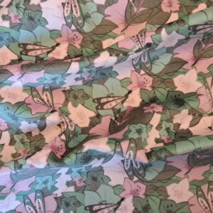 Velours oeko-tex – Motif – Belles de Jour Rose et Vert foncé