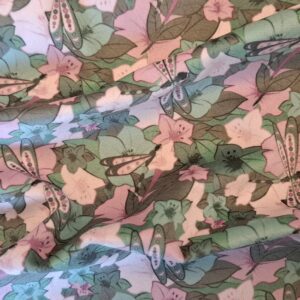 Velours oeko-tex – Motif – Belles de Jour Rose et Vert foncé