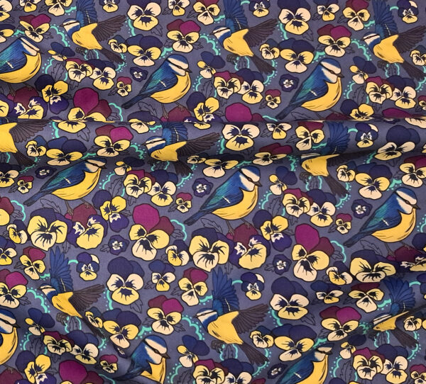 Nouveau - Popeline oeko-tex imprimé en France - Motif Mésange - Pensée d'une Mésange - Fond Jean – Image 2