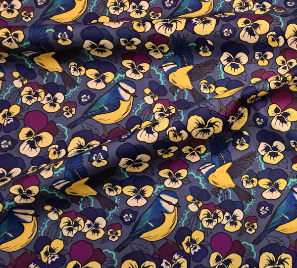 Nouveau - Popeline oeko-tex imprimé en France - Motif Mésange - Pensée d'une Mésange - Fond Jean – Image 3