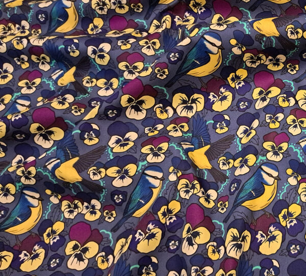 Nouveau - Popeline oeko-tex imprimé en France - Motif Mésange - Pensée d'une Mésange - Fond Jean – Image 5