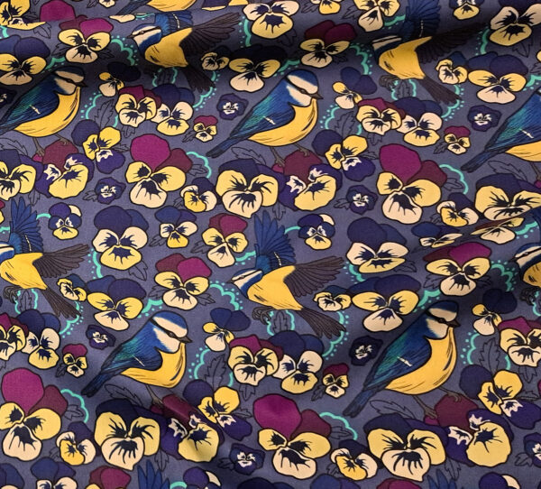 Nouveau - Popeline oeko-tex imprimé en France - Motif Mésange - Pensée d'une Mésange - Fond Jean – Image 6