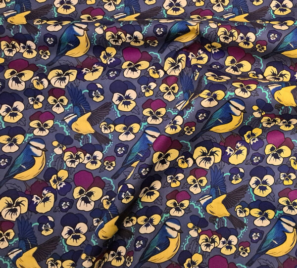 Nouveau - Popeline oeko-tex imprimé en France - Motif Mésange - Pensée d'une Mésange - Fond Jean