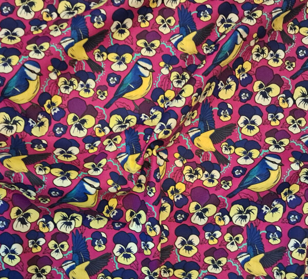 Nouveau - Popeline oeko-tex imprimé en France - Motif Mésange - Pensée d'une Mésange - Fond Fushia – Image 3