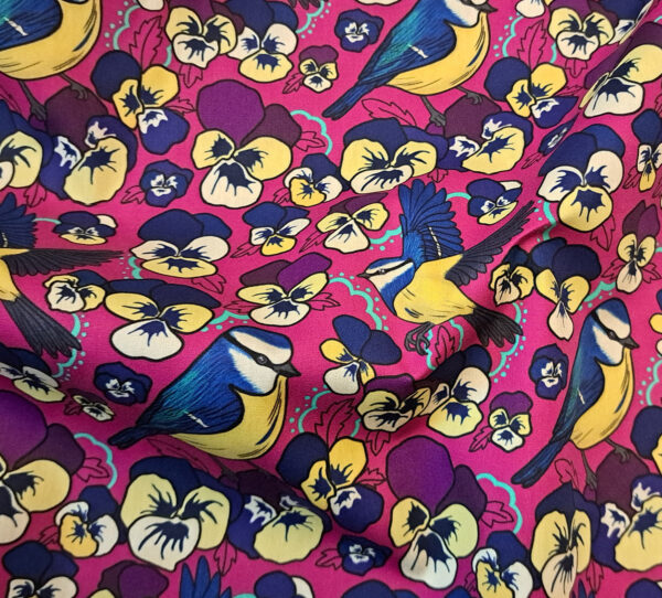 Nouveau - Popeline oeko-tex imprimé en France - Motif Mésange - Pensée d'une Mésange - Fond Fushia – Image 4