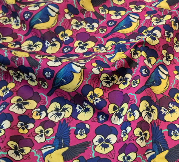 Nouveau - Popeline oeko-tex imprimé en France - Motif Mésange - Pensée d'une Mésange - Fond Fushia – Image 7
