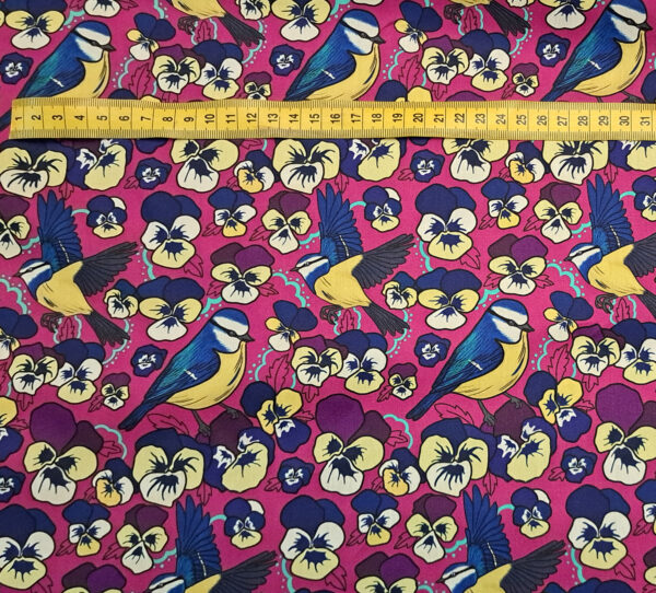 Nouveau - Popeline oeko-tex imprimé en France - Motif Mésange - Pensée d'une Mésange - Fond Fushia – Image 8