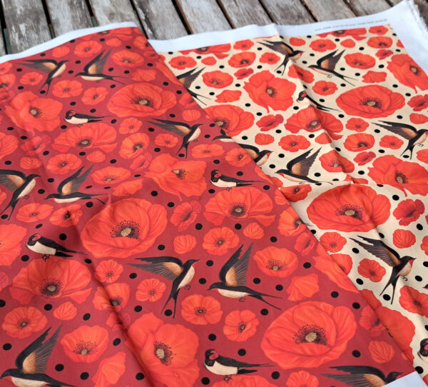 Nouveau - Popeline oeko-tex imprimé en France - Motif hirondelles et coquelicots- Promesse d'Hirondelles - Fond Ecru – Image 10