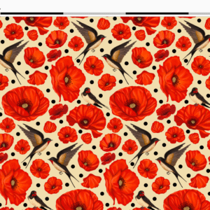 Nouveau – Popeline oeko-tex imprimé en France – Motif hirondelles et coquelicots- Promesse d’Hirondelles – Fond Ecru