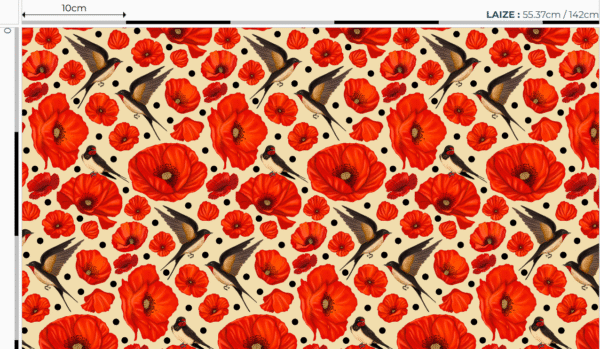 Nouveau - Popeline oeko-tex imprimé en France - Motif hirondelles et coquelicots- Promesse d'Hirondelles - Fond Ecru – Image 2