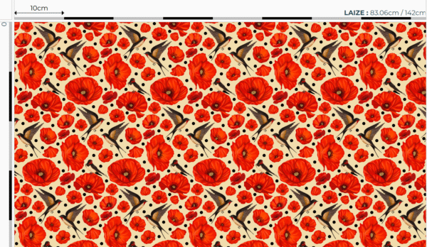 Nouveau - Popeline oeko-tex imprimé en France - Motif hirondelles et coquelicots- Promesse d'Hirondelles - Fond Ecru – Image 7