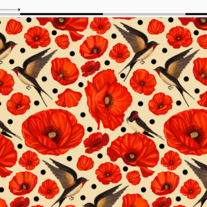 Nouveau – Popeline oeko-tex imprimé en France – Motif hirondelles et coquelicots- Promesse d’Hirondelles – Fond Ecru