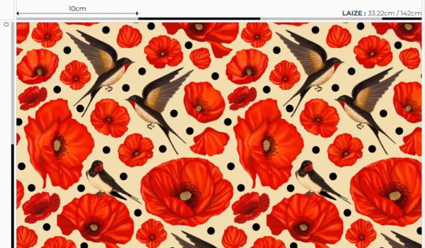 Nouveau - Popeline oeko-tex imprimé en France - Motif hirondelles et coquelicots- Promesse d'Hirondelles - Fond Ecru – Image 6
