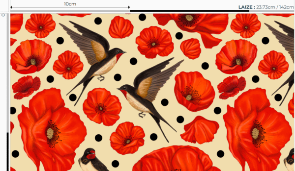 Nouveau - Popeline oeko-tex imprimé en France - Motif hirondelles et coquelicots- Promesse d'Hirondelles - Fond Ecru – Image 5
