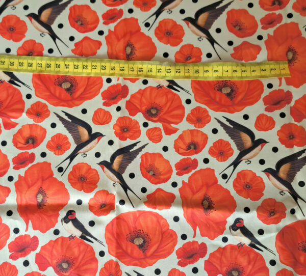 Nouveau - Popeline oeko-tex imprimé en France - Motif hirondelles et coquelicots- Promesse d'Hirondelles - Fond Ecru – Image 8