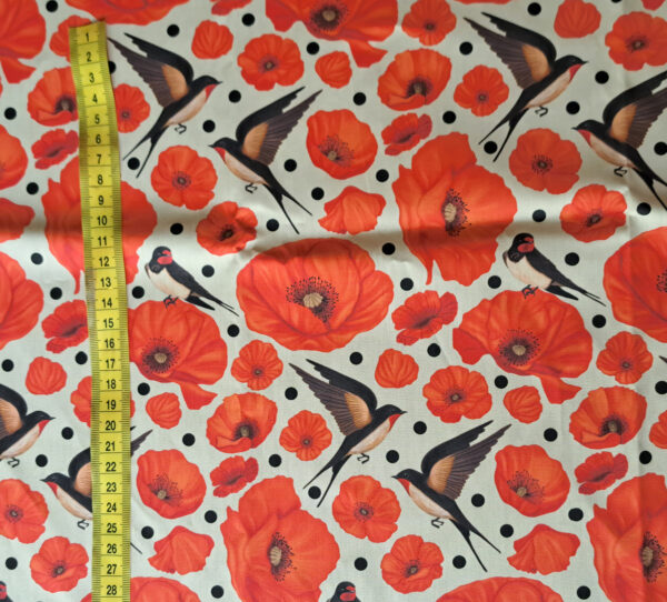 Nouveau - Popeline oeko-tex imprimé en France - Motif hirondelles et coquelicots- Promesse d'Hirondelles - Fond Ecru – Image 7