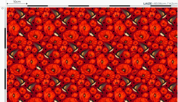 Nouveau - Popeline oeko-tex imprimé en France - Motif hirondelles et coquelicots- Promesse d'Hirondelles - Fond Rouge – Image 2