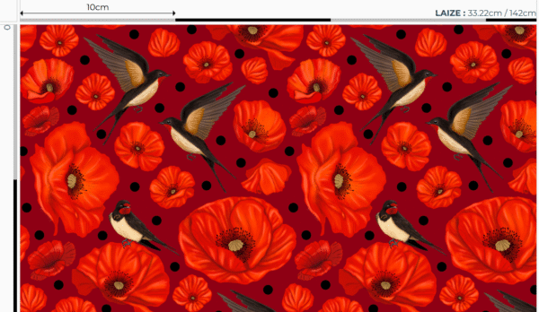 Nouveau - Popeline oeko-tex imprimé en France - Motif hirondelles et coquelicots- Promesse d'Hirondelles - Fond Rouge – Image 4