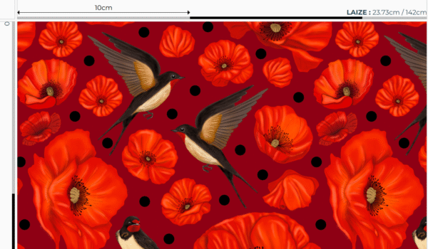 Nouveau - Popeline oeko-tex imprimé en France - Motif hirondelles et coquelicots- Promesse d'Hirondelles - Fond Rouge – Image 5