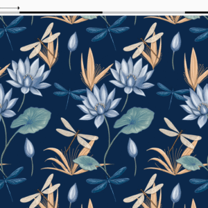 Nouveau – Popeline oeko-tex imprimé en France – Motif Egypte Libellules- Eclat du Nil – Fond Indigo
