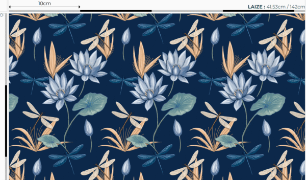 Nouveau - Popeline oeko-tex imprimé en France - Motif Egypte Libellules- Eclat du Nil - Fond Indigo – Image 2