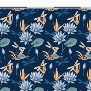 Nouveau – Popeline oeko-tex imprimé en France – Motif Egypte Libellules- Eclat du Nil – Fond Indigo