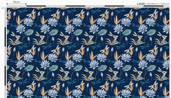 Nouveau - Popeline oeko-tex imprimé en France - Motif Egypte Libellules- Eclat du Nil - Fond Indigo – Image 3