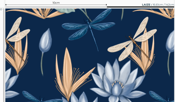 Nouveau - Popeline oeko-tex imprimé en France - Motif Egypte Libellules- Eclat du Nil - Fond Indigo – Image 6