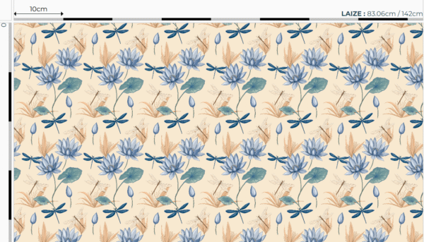 Nouveau - Popeline oeko-tex imprimé en France - Motif Egypte Libellules- Eclat du Nil - Fond Sable – Image 3