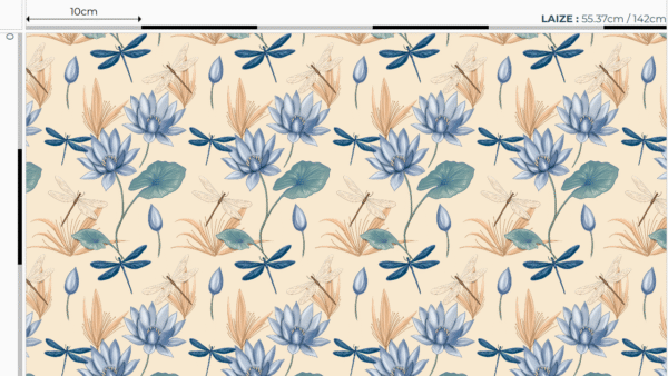 Nouveau - Popeline oeko-tex imprimé en France - Motif Egypte Libellules- Eclat du Nil - Fond Sable – Image 4