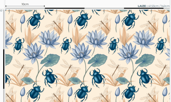 Nouveau - Popeline oeko-tex imprimé en France - Motif Egypte Scarabées- Eclat du Nil - Fond Sable