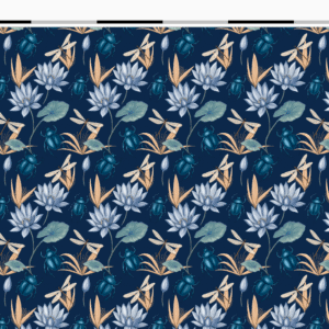 Nouveau – Popeline oeko-tex imprimé en France – Motif Egypte Scarabées- Eclat du Nil – Fond Indigo