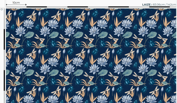 Nouveau - Popeline oeko-tex imprimé en France - Motif Egypte Scarabées- Eclat du Nil - Fond Indigo – Image 2
