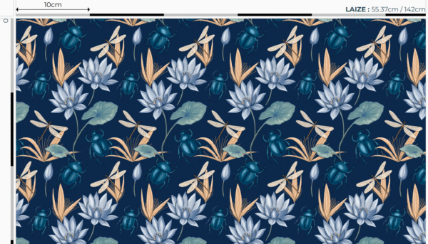 Nouveau - Popeline oeko-tex imprimé en France - Motif Egypte Scarabées- Eclat du Nil - Fond Indigo – Image 3