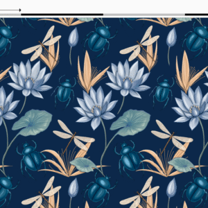 Nouveau – Popeline oeko-tex imprimé en France – Motif Egypte Scarabées- Eclat du Nil – Fond Indigo