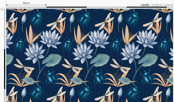 Nouveau - Popeline oeko-tex imprimé en France - Motif Egypte Scarabées- Eclat du Nil - Fond Indigo