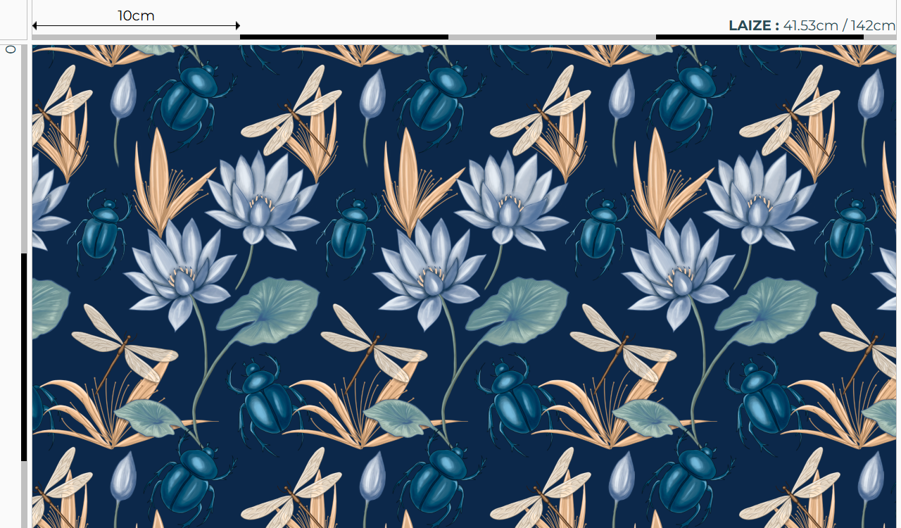Nouveau – Popeline oeko-tex imprimé en France – Motif Egypte Libellules- Eclat du Nil – Fond Sable