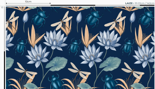 Nouveau - Popeline oeko-tex imprimé en France - Motif Egypte Scarabées- Eclat du Nil - Fond Indigo – Image 4