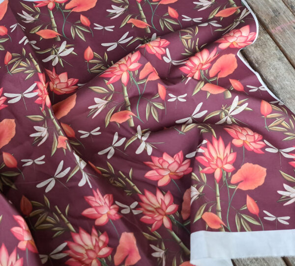 Nouveau - Popeline oeko-tex imprimé en France - Motif - Eclat d'Orient - Fond Bordeaux – Image 5