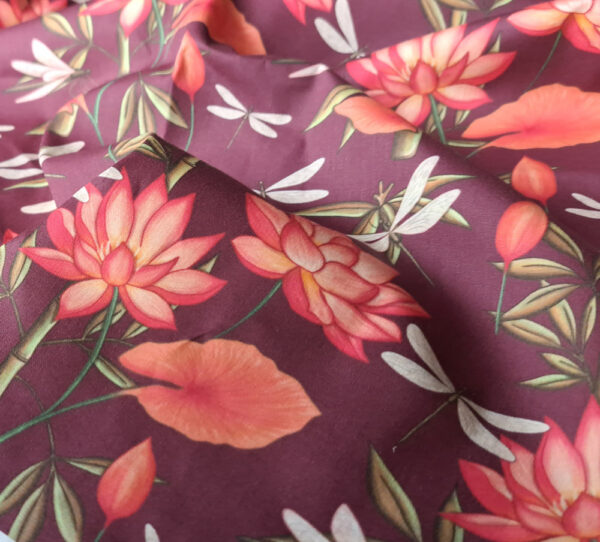 Nouveau - Popeline oeko-tex imprimé en France - Motif - Eclat d'Orient - Fond Bordeaux – Image 4