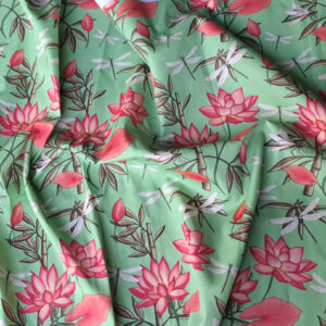 Nouveau – Popeline oeko-tex imprimé en France – Motif – Eclat d’Orient – Fond Jade