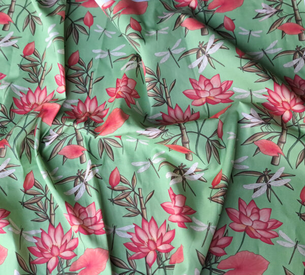 Nouveau - Popeline oeko-tex imprimé en France - Motif - Eclat d'Orient - Fond Jade