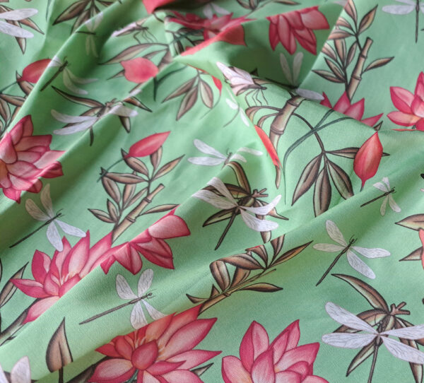 Nouveau - Popeline oeko-tex imprimé en France - Motif - Eclat d'Orient - Fond Jade – Image 3