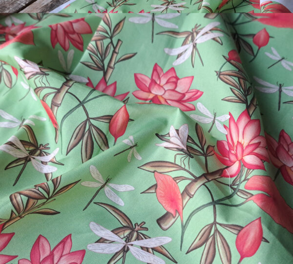 Nouveau - Popeline oeko-tex imprimé en France - Motif - Eclat d'Orient - Fond Jade – Image 4