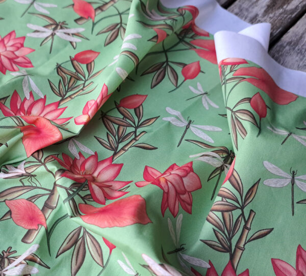 Nouveau - Popeline oeko-tex imprimé en France - Motif - Eclat d'Orient - Fond Jade – Image 6