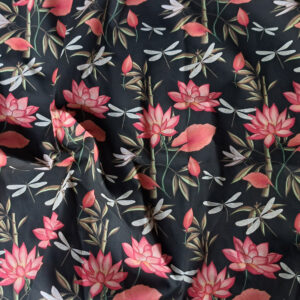 Nouveau – Popeline oeko-tex imprimé en France – Motif – Eclat d’Orient – Fond Noir