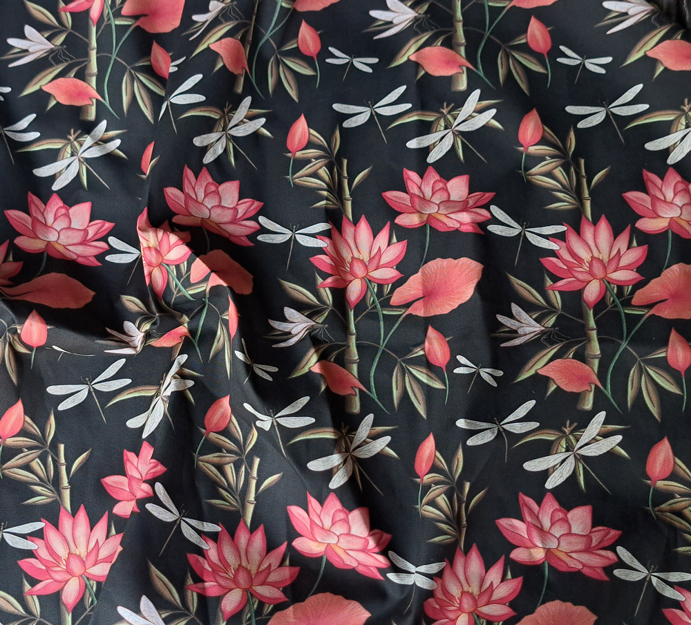 Nouveau – Popeline oeko-tex imprimé en France – Motif – Eclat d’Orient – Fond Saumon