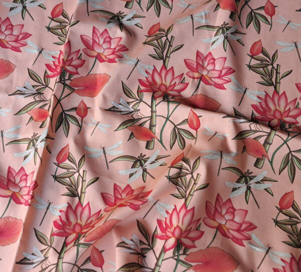 Nouveau - Popeline oeko-tex imprimé en France - Motif - Eclat d'Orient - Fond Saumon – Image 2